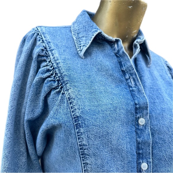 & Other Stories Puff Shoulder Cotton Denim Collared Button Down Shirt size 0 - Picture 9 of 13